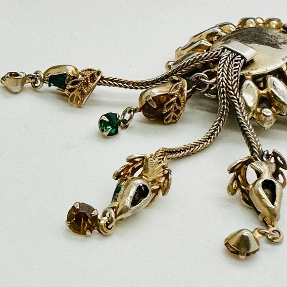 Vintage ANTIQUE Green PendantCrystal Tassel